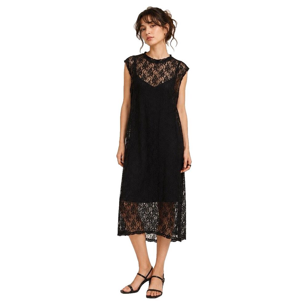 New American Eagle Outfitters Dress Women S Black Lace Maxi Sheath Floral Lined